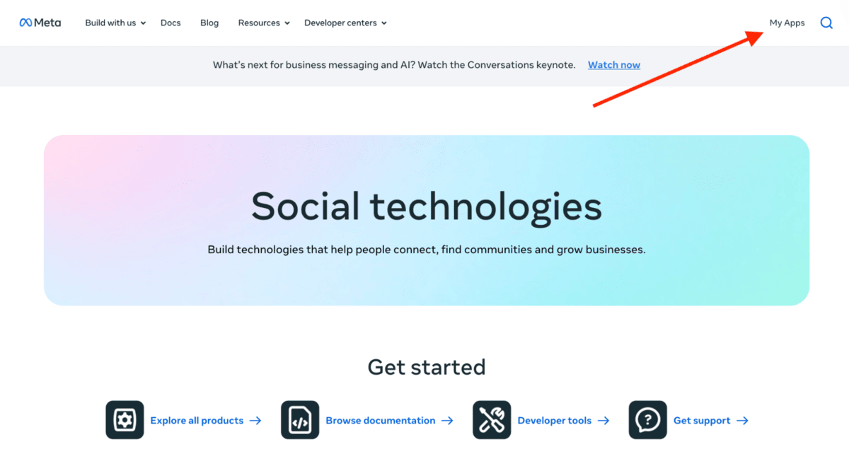 create Meta developer app